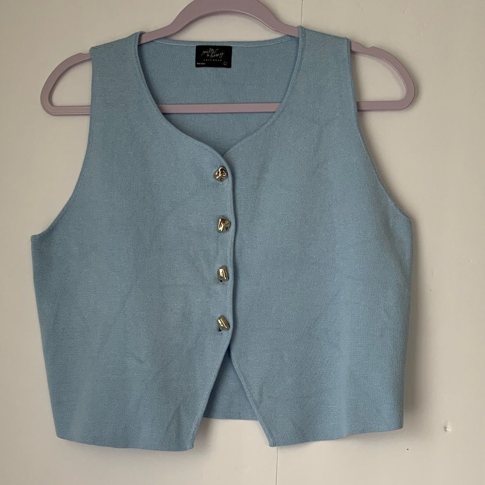 Milk & Honey Light Blue Buttoned Cropped Vest Size L